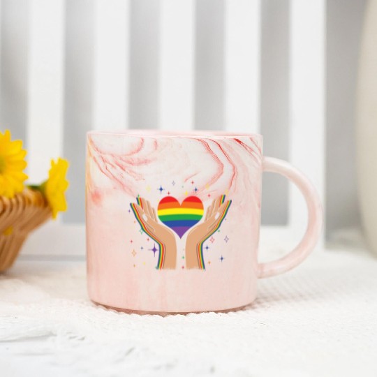Heart Love Gay LGBTQ Rainbow LGBT Pride Month Marble Mugs