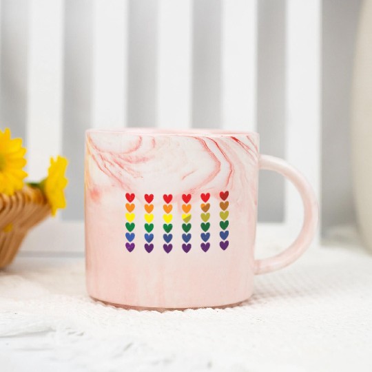 Colorful Hearts Gay LGBTQ Rainbow LGBT Pride Month Marble Mugs