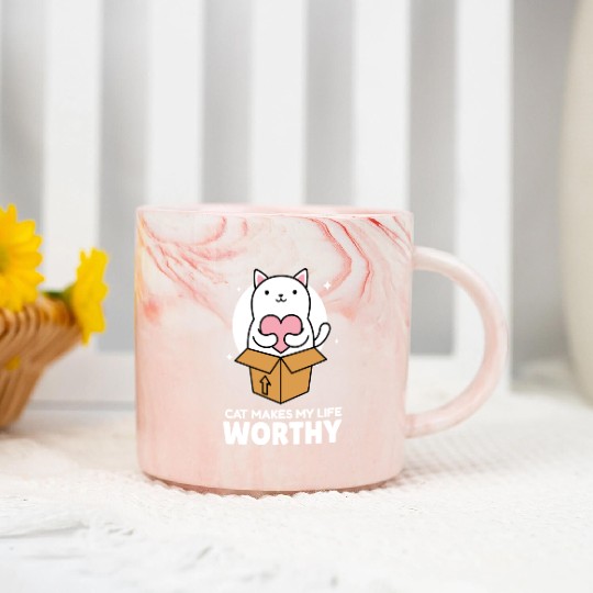 Cats Make My Life Worth It Cute Cat Lover Marble Mugs