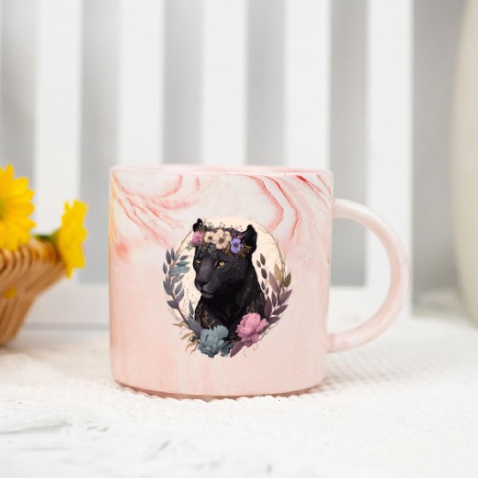 Cute Black Leopard Watercolor Flower Crown Boho Ae Marble Mugs