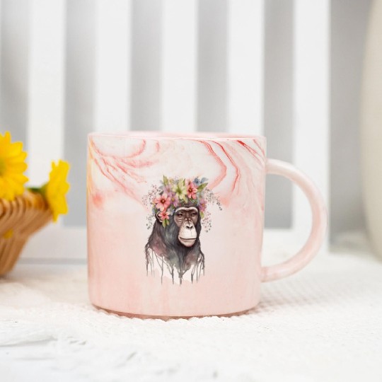 Cute Monkey Flower Crown Floral Watercolor Marble Mugs