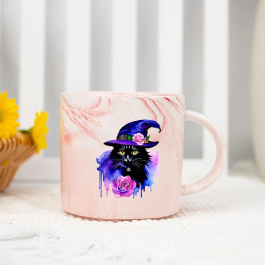 Watercolor Cat Halloween Sublimation Marble Mugs