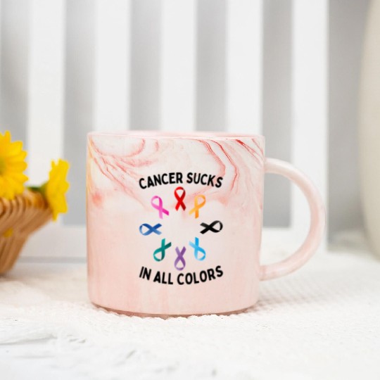 Cancer Sucks In All Colors Cancer Awareness Ribbon Marble Mugs