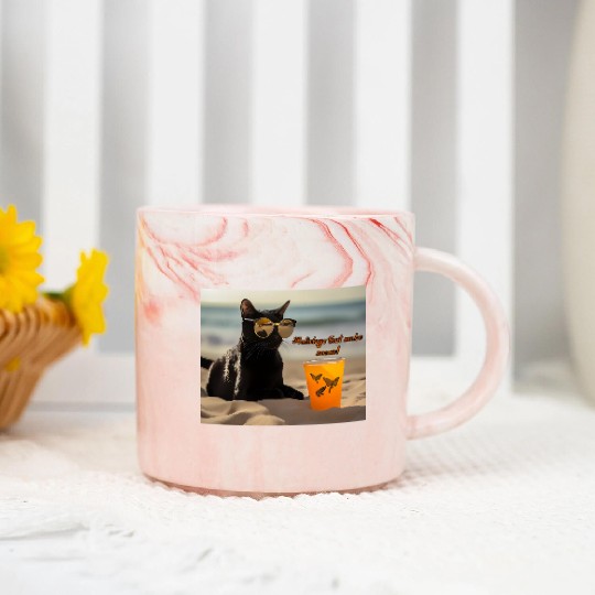 beach, kitten and drink. Holidays that make meow Marble Mugs