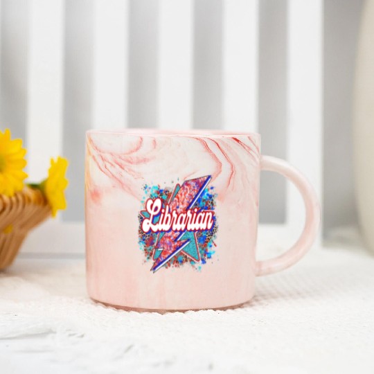 Leopard Lightning Bolt Librarian Teacher Book Marble Mugs