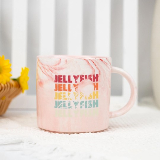 Retro Jellyfish Silhouette Men Women Ocean Lover Marble Mugs