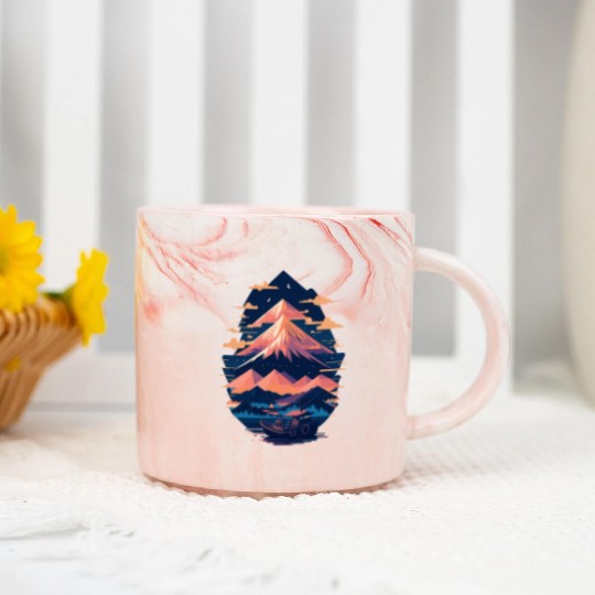 Serene Mount Fuji Sunset Peaceful River Scenery Marble Mugs