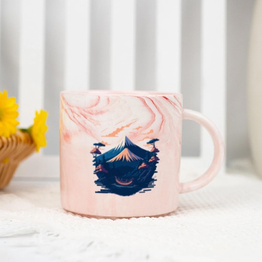 Serene Mount Fuji Sunset Peaceful River Scenery Marble Mugs