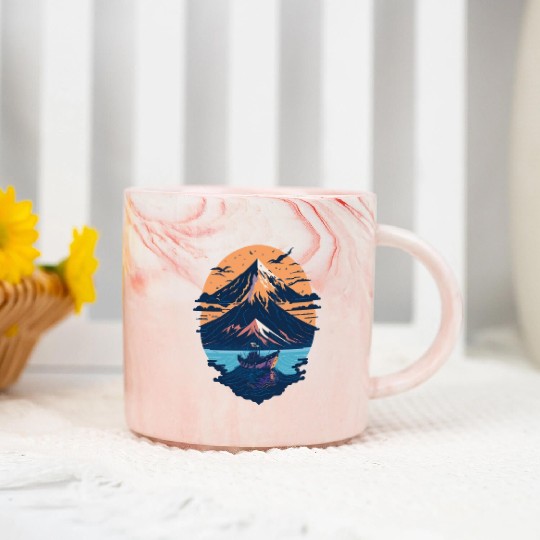 Serene Mount Fuji Sunset Peaceful River Scenery Marble Mugs