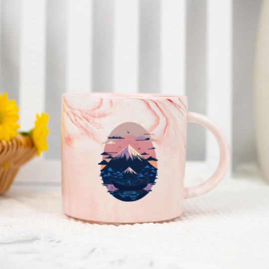 Serene Mount Fuji Sunset Peaceful River Scenery Marble Mugs