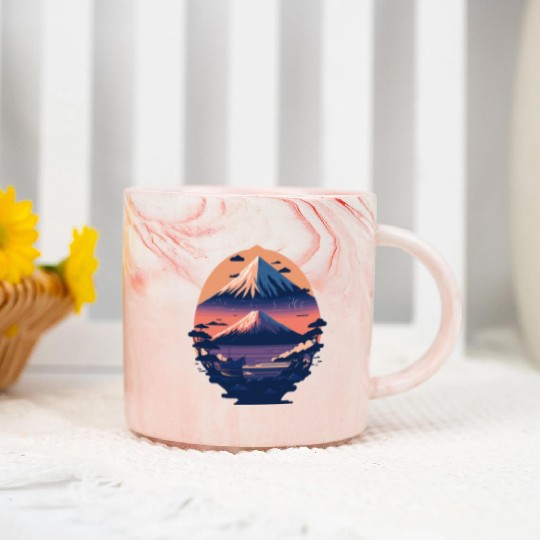 Serene Mount Fuji Sunset Peaceful River Scenery Marble Mugs