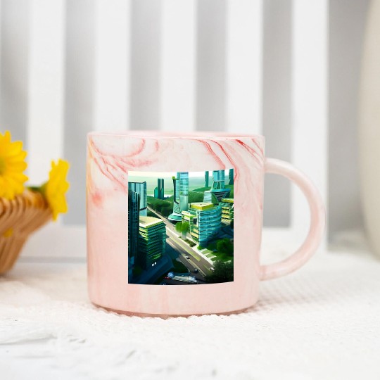 Green Horizon: A Vision of Sustainable Cityscape Marble Mugs