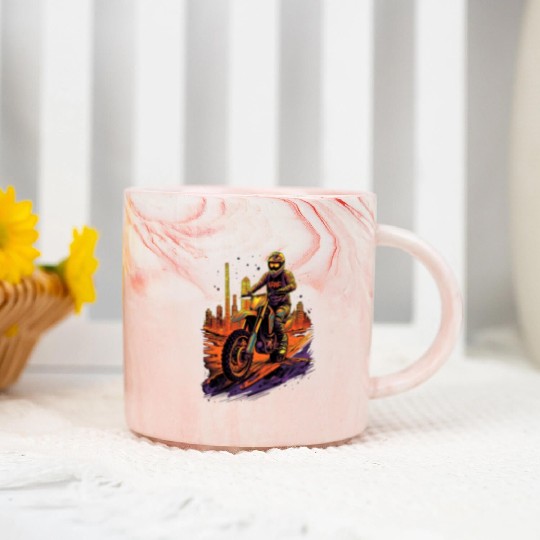 Dirt Bike Biking City Skyline Motocross Marble Mugs