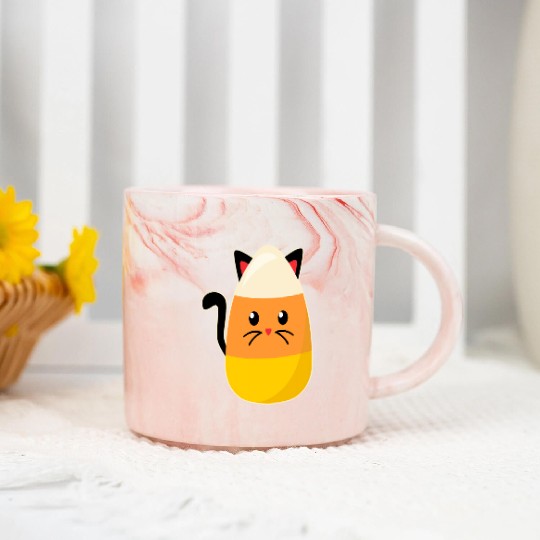 Candy Corn Cat Halloween Marble Mugs