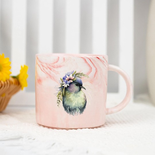 Cute Kiwi Bird Flower Crown Floral Exotic Birds Marble Mugs