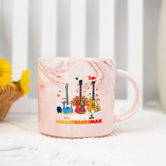 Guitar Happy Hallothanksmas Halloween Thanksgiving Marble Mugs