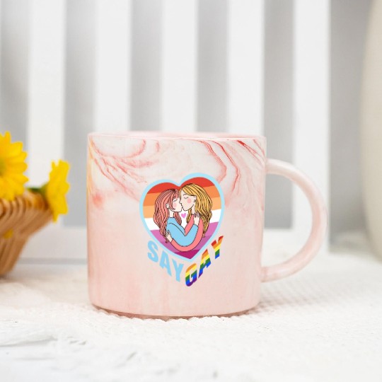 Say Gay Lesbian Couple Marble Mugs