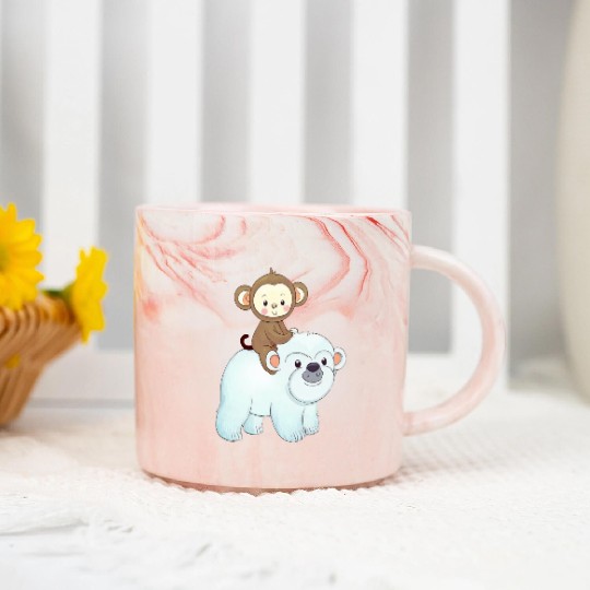 Monkey rides polar bear polar bear Marble Mugs