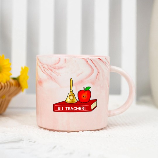 Teacher Appreciation Cute Apple And Bell With Book Marble Mugs
