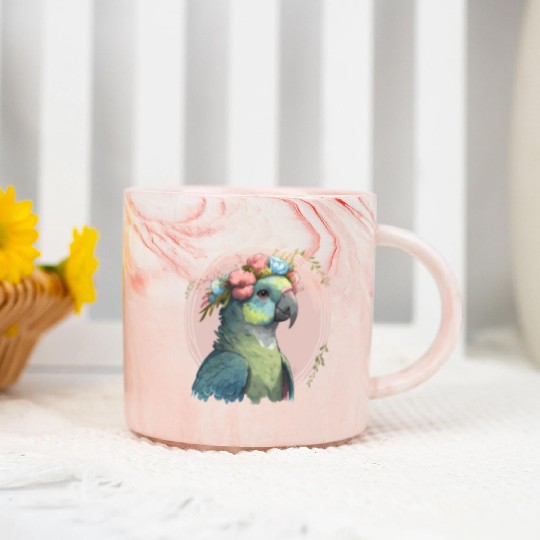 Cute Hahn's Macaw Bird Flower Crown Pet Birds Marble Mugs