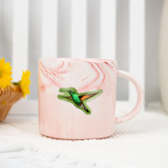 Green Hummingbird Illustration Bird Lover Marble Mugs