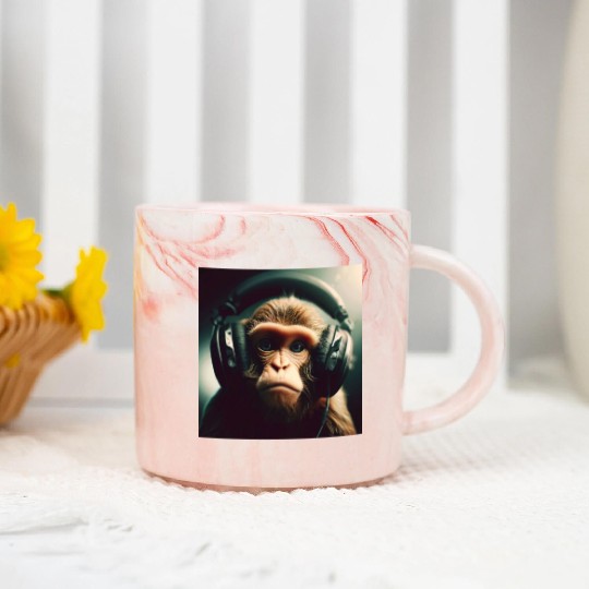 monkey wear headphones Marble Mugs