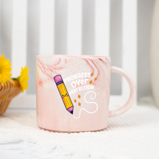 Progress Over Perfection back to School Teacher Marble Mugs