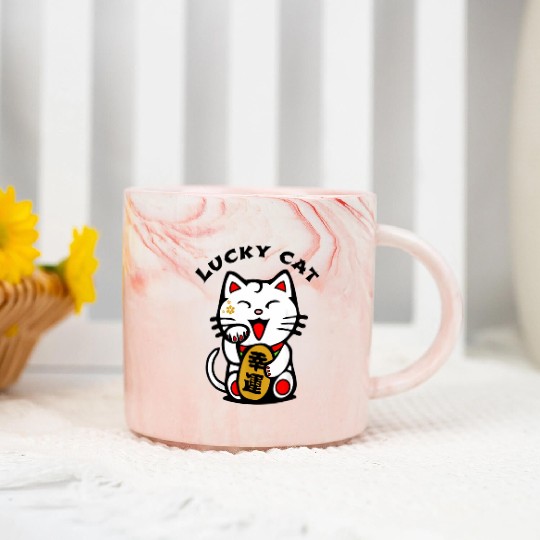 Lucky Cat Maneki-Neko Japanese Luck Feng Shui Marble Mugs