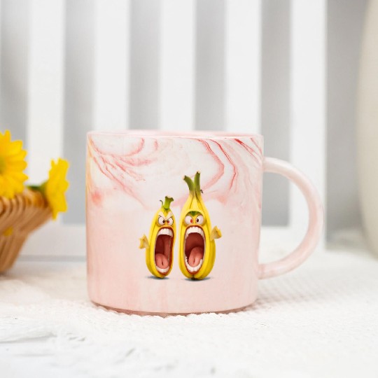 Two bananas with angry face screaming cartoon Marble Mugs