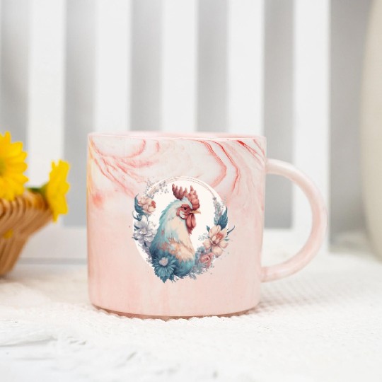 Watercolor Flower Chicken Rooster Chinese Zodiac A Marble Mugs