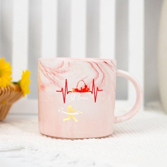 Saint Louis Red Cardinal Dress Heartbeat Baseball Marble Mugs