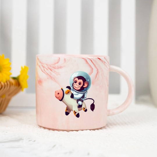 Astronaut Monkey Riding on a Cow Marble Mugs