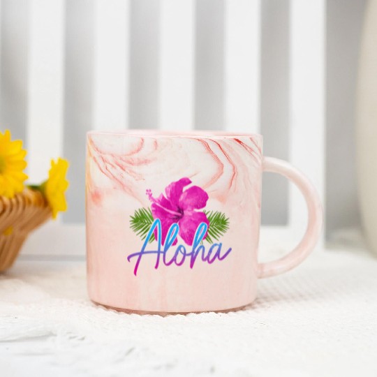 Aloha Hawaiian Islands Hawaii Surf Hibiscus Flower Marble Mugs