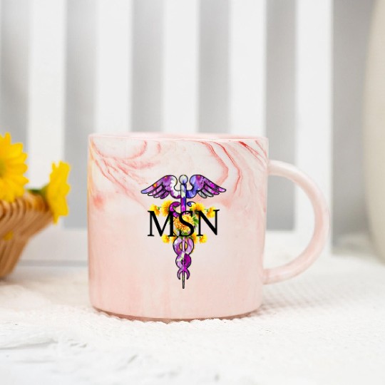 Msn Masters Of Science In Nursing Caduceus With Fl Marble Mugs