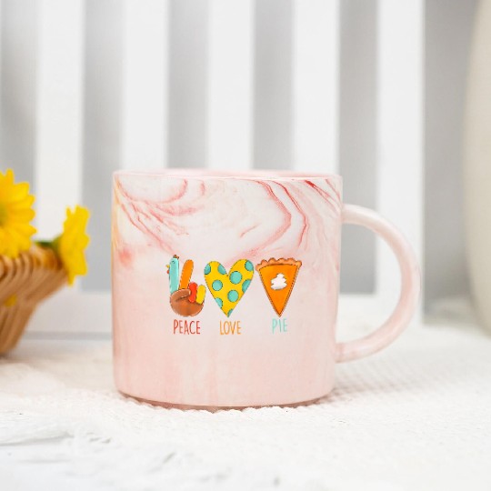 Peace Love Pumpkin Pie Turkey Thanksgiving Day Fal Marble Mugs