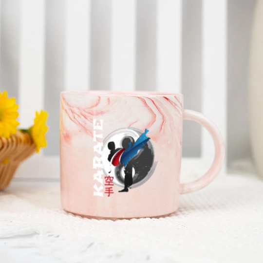 Martial Side Kick Ying Yang Karate Marble Mugs