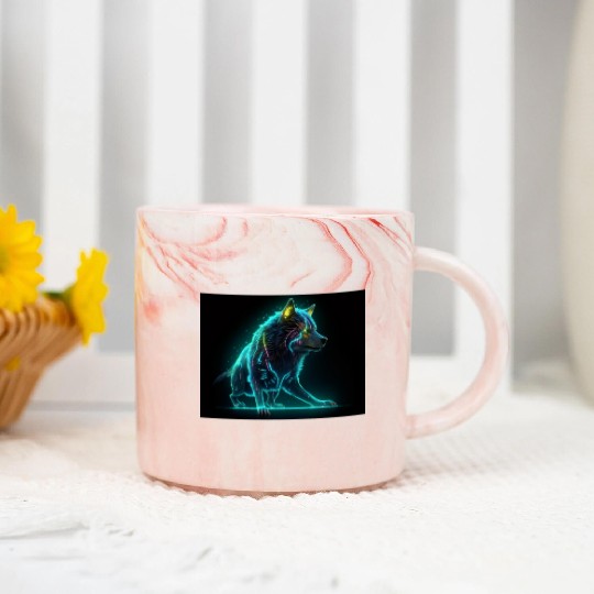 Neon Moon Wolf Marble Mugs