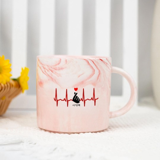 K-Pop Heart Finger Hand Symbol Saranghae EKG Marble Mugs