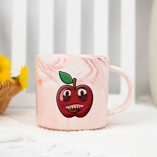 Scary Red Apple Fruit Zombie Marble Mugs