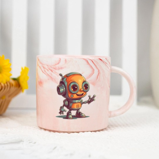 Cute waving robot illustration technology friendly Marble Mugs