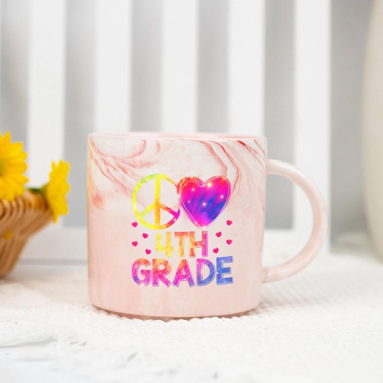 Tie Dye Peace Love 4th Grade Teacher Student Back Marble Mugs