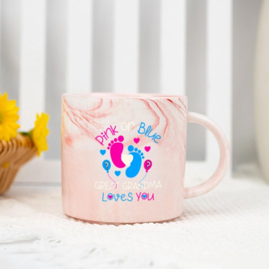 Pink Or Blue Great Grandma Loves You Gender Reveal Marble Mugs