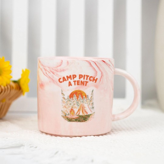 Camp Pitch a Tent Summer Camping Tropical Camper W Marble Mugs