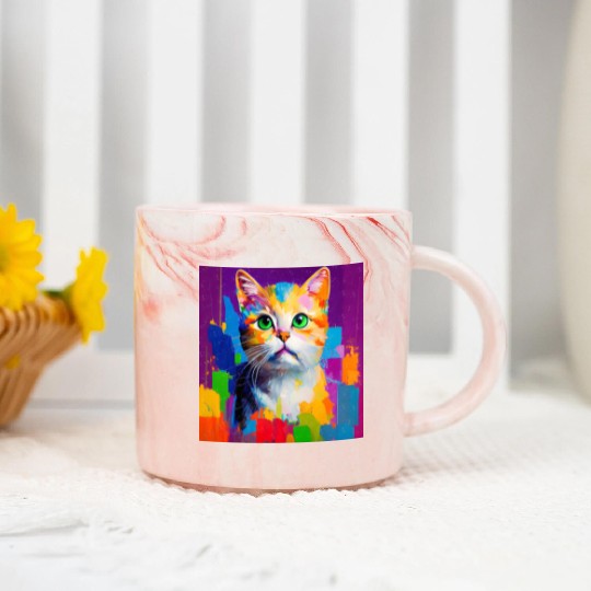 Oil Painting Style Cat Portrait Design for Cat Marble Mugs