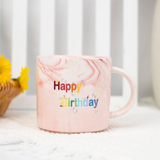 Happy In Colorful Letters With Confetti Marble Mugs