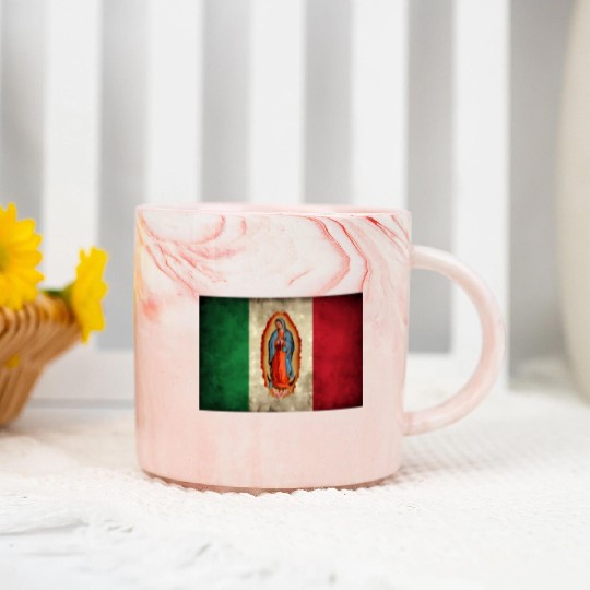 Our Lady Virgen De Guadalupe Mecan Flag Marble Mugs
