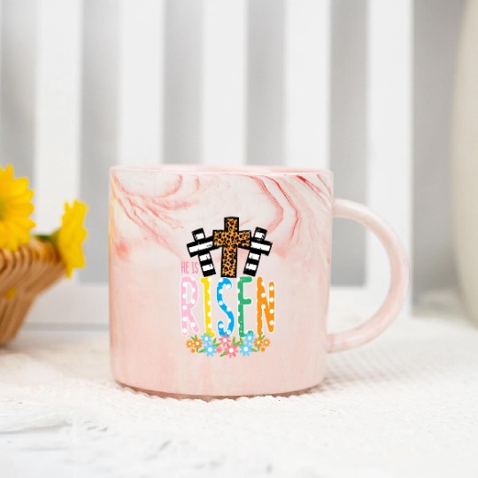 He Is Risen Leopard Cross Easter Jesus Religious Marble Mugs