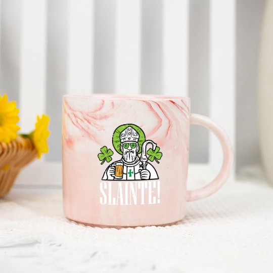 Slainte St Patric Day Irish Gaelic Cheers Marble Mugs