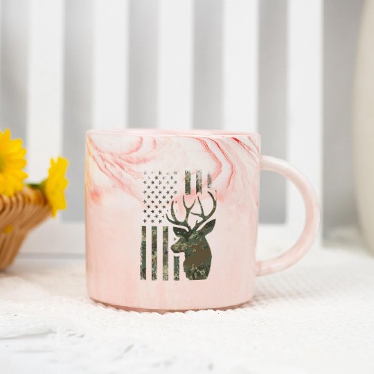Camo American Flag Buck Hunting For Elk Deer Marble Mugs