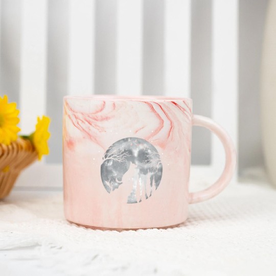 German Shepherd Dog Full Moon At Night German Marble Mugs